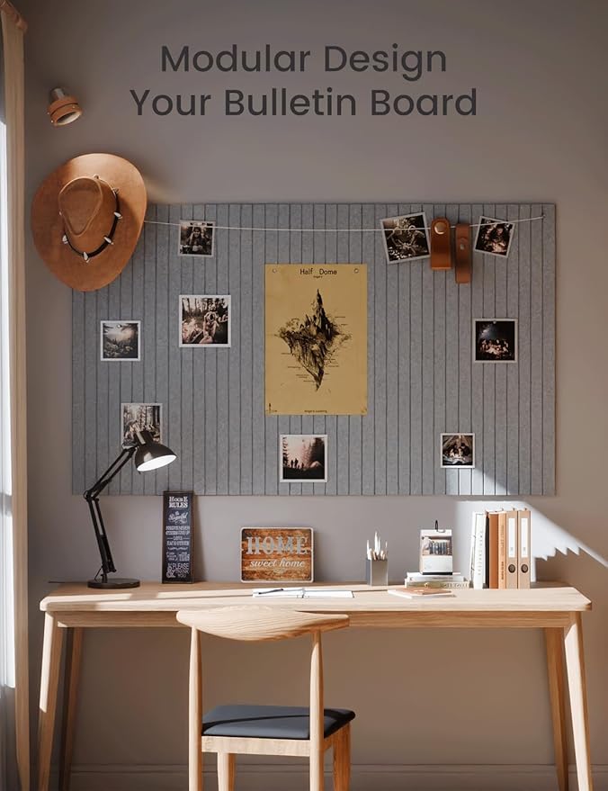 Large Felt Bulletin Board 48" x 36" Cork Board Alternative-12 Pack with 70 Safe Removable Adhesive Tabs, Cork Boards for Walls Pin Board for Home Office Classroom Felt Board-Blue Gray