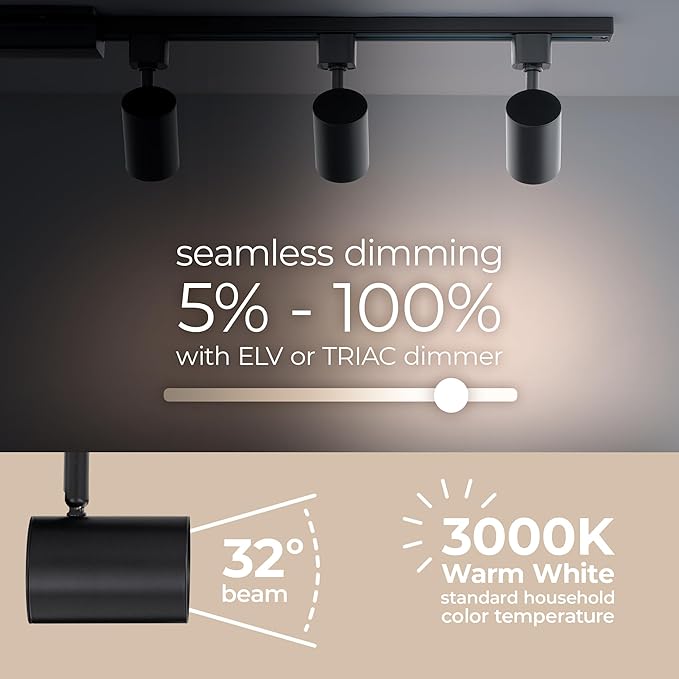 Amped Collection 3-Light 48in Field Cuttable LED Track Lighting Kit with 3 LED 3000K Warm White Track Heads, 4ft Track, End Caps, Floating Feed in Black Finish