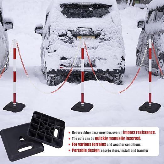 4 Pack Red White Portable Work Zone Chain Post Set, Premium Crowd Control Stanchion Sets, 40" H Traffic Delineator Post Cones with Heavy Rubber Base, 80" Plastic Chain Barriers