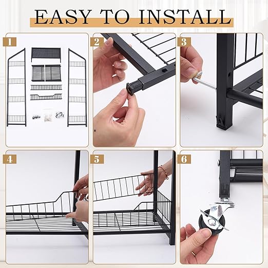 2 Set Retail Display Rack Shelf Cart with Wheels and Hook Heavy-Duty Metal Snack Potato Chip Display Organizer Concession Stand for Supermarket Grocery Store Home Black (4 Tier 15 Hooks)