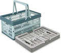 Domiella 2-Pack Foldable Storage Baskets, Collapsible PP Crates with Handles - 20L Capacity, Strong and Portable for Home Organization, Picnic and Shopping, Grey + Blue