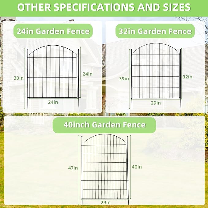 Decorative Garden Fence 40in (H) x12ft (L), 5 Pack No Dig Fence Animal Barrier for Dog, Arched Flower Bed Edging, Wire Border Panel Fencing for Yard Patio Outdoor Decor