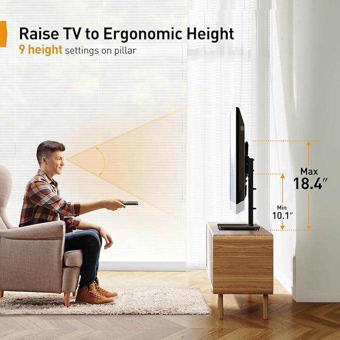 Perlegear Tabletop TV Stand, Universal TV Stand for 23–60 Inch LCD/LED/OLED TVs, Height-Adjustable TV Mount Stand with Tempered Glass Base & Cable Management, VESA 400x400mm, PGTVS02 ﻿
