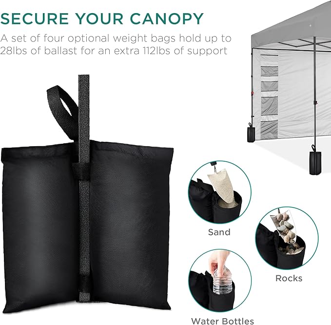 Best Choice Products 10x10ft Easy Pop Up Canopy w/Side Wall, 10 Pockets, Portable Carrying Case, 1-Button Setup, 4 Weight Bags - Silver