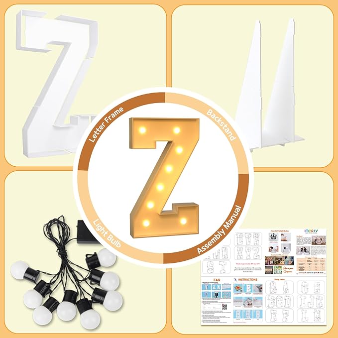 imprsv Marquee Light Up Letters, 3FT Marquee Letters for Birthday Baby Shower Wedding Decorations Light Up Letters for Engagement Party Decor, Large Marquee Letters for Party Decorations, Letter Z