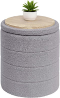 B FSOBEIIALEO Ottoman with Stroage, Round Sherpa Storage Ottoman Stool, Boucle Foot Rest 14.6"x14.6"x17.7"（Grey