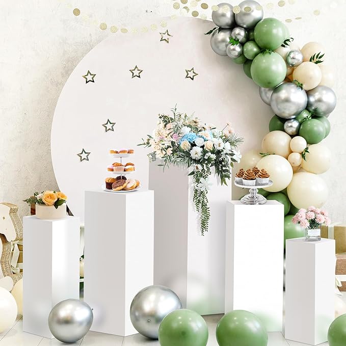 5Pcs Square Pedestal Stands for Party, Metal Display Plinth Pillars for Wedding Ceremony Birthday Party Art Decor---31.5*11.8''(L),27.6*10.6''(M),23.6*9.4''(S), 20.7*8.3"(XS), 17.7*7.1"(XXS)