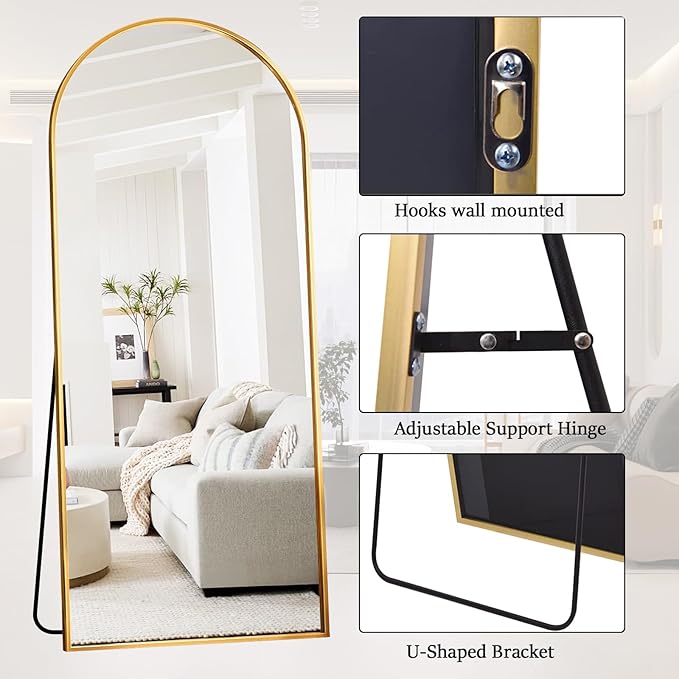 Large 71"x30" Arched Full Length Mirror, Gold Mirrors Full Length Floor Mirror Standing for Bedroom, Living Room, Wall Mounted & Full Body Mirror Hanging or Leaning(Gold)