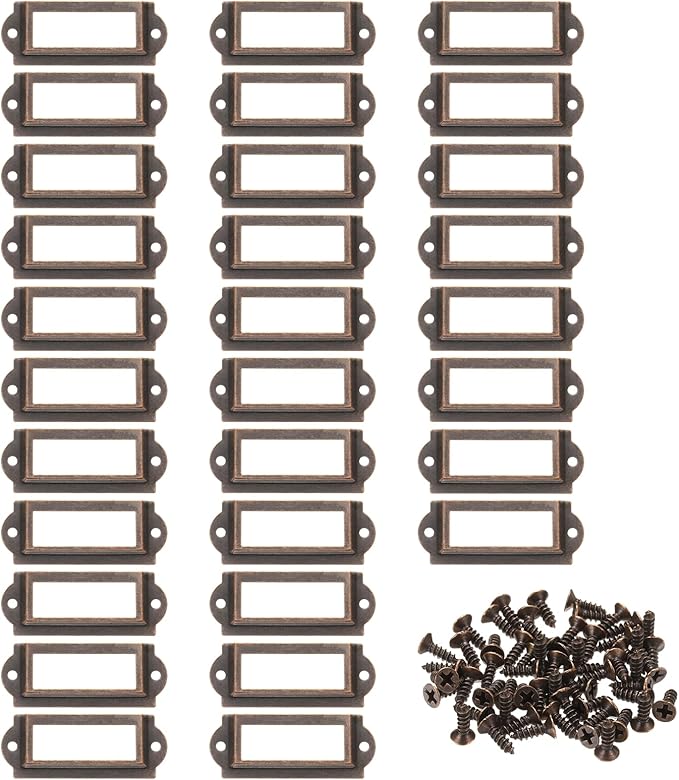 PATIKIL 60x24mm Metal Label Holders, 30 PCS Label Name Card Tag Frames with Screws for Office Library File Cabinets Shelves Wood Drawers Fabric Bins, Red Bronze
