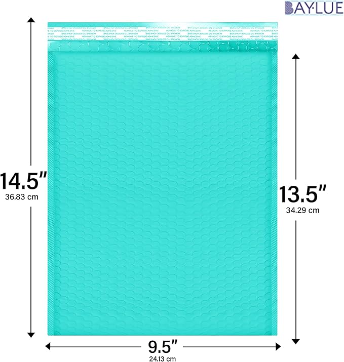 Teal 9.5x14.5 Inch Poly Bubble Mailers #4 | Self Seal Large Padded Envelopes | Air Cushioned Bubble Mailer | Usable Size 9.5x13 Inch | Waterproof Lightweight Mailing Shipping Bags | 100 Pack Bulk