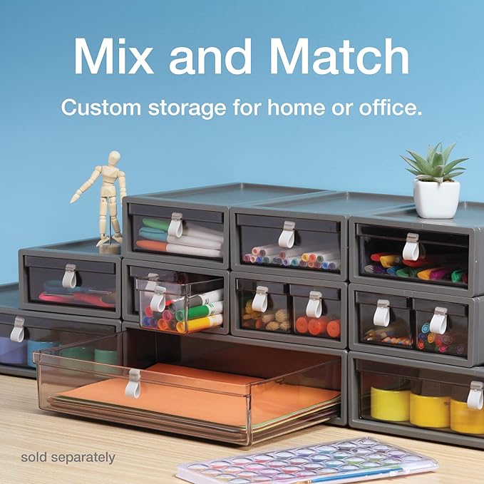 Pendaflex Stackable Drawer, Durable Plastic, Silicon Handles, Tinted Drawers, Double, Gray, 9" x 7" x 3.5", Medium, 1 Piece (41793)