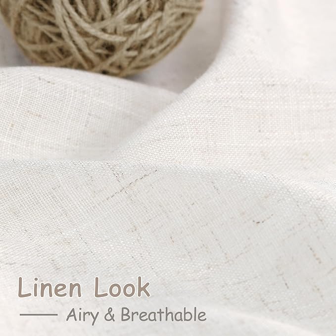 Semi Sheer Linen Curtains 120 Inches for Living Room Sets Back Tab Flax Textured Natural Ivory White Extra Long Curtain Privacy Chic Light Filtering High Window Drapes Bedroom 52X120,2 Panel