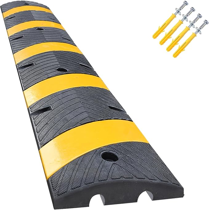 6' Ft 72" Inch Heavy Rubber Speed Bump Hump, 1-Piece Integrated Cable Cover Ramp, Installation Parts Included, Road Safety Bumps for Garage Parking Lot, Speed Control (72" Speed Bump x 1Pc)