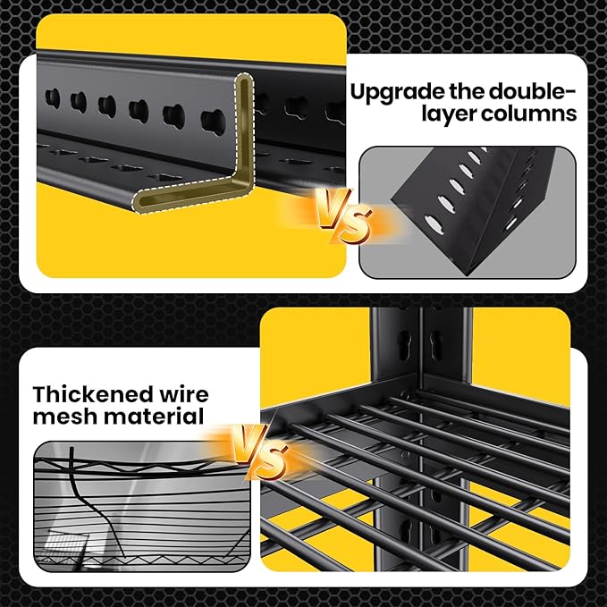 72”H*46”W Metal Garage Shelving Unit, Heavy Duty 5-Tier Garage Storage Shelves, 3000 lbs Large Industrial Shelving, Adjustable Wire Shelves Utility Rack Shelf, Steel Shelving for Warehouse, Black