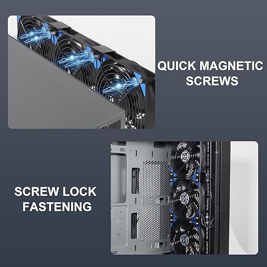 120mmx6 720mm Adjustable Computer PC Box Vent Fans 3V-12V Speed Controller for Flexible Arrange Cabinet Rack Space Window Wall Server Mining Rig Chicken Coop Exhaust Cooling
