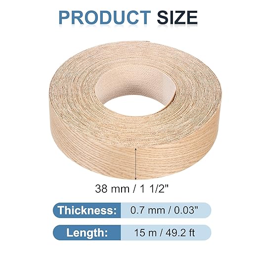 PATIKIL Red Oak Edge Banding, 1 1/2 in x 49.2 ft Wood Veneer Tape, Pre-glued Flexible