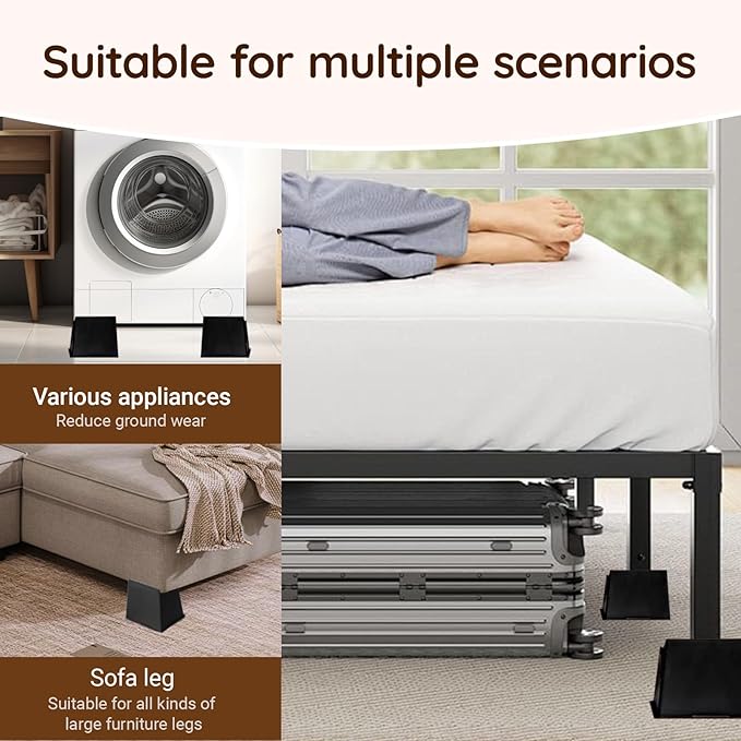Oversized Bed Risers, King Furniture Risers, 6 inch Raise Blocks for Bed Couch Desk Sofa Table Lifts, Furniture Legs Lifters Support up to 6000 Lbs (Black, 4 Pack Set)