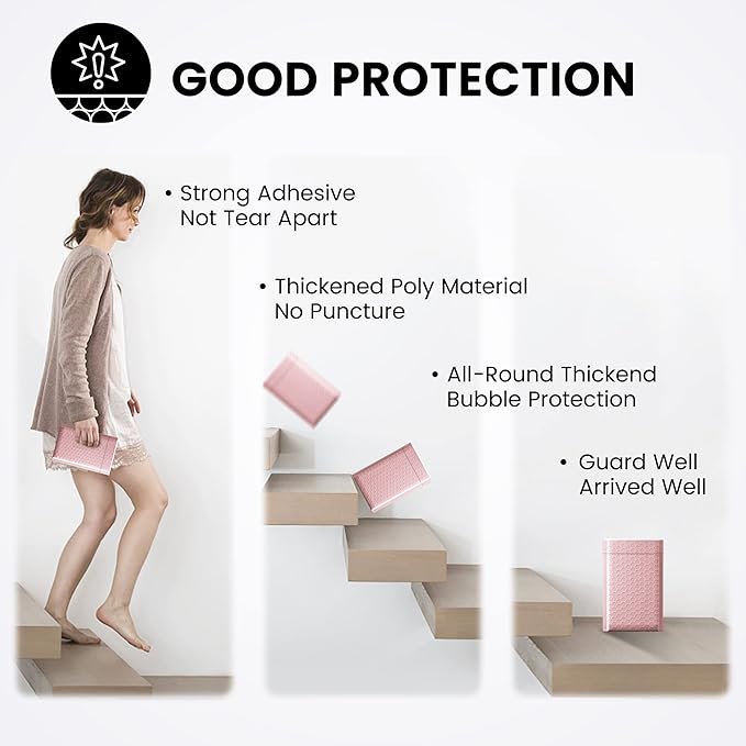 Fuxury Small Bubble Mailers 4x8" 100 Pack Light Pink Bubble Mailer Usable Size 4x7" Self Seal Padded Envelopes Mother's Day Gifts Mailing Envelopes Bubble Padded for Shipping