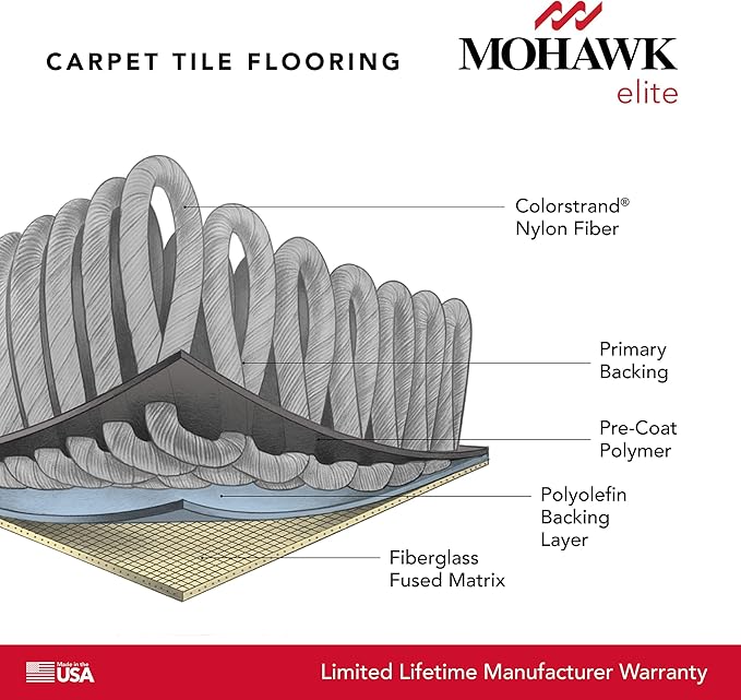 Mohawk Elite 24" x 24" Berber (Loop pile), 0.1" Pile Height, Carpet Tile, Nylon Fiber, Dove Color, (1 Tile)