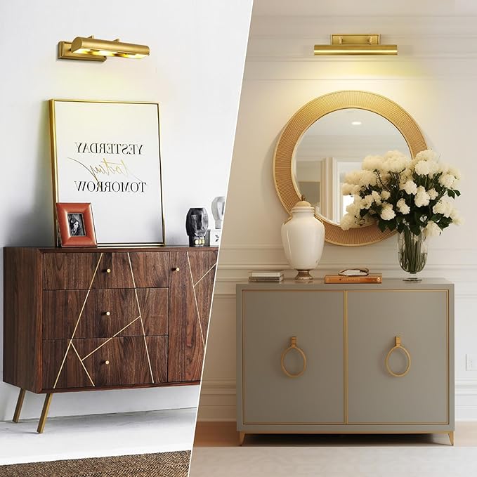 Picture Light for Wall 18" Brass Picture Lights Hardwired 3-Light Gold Picture Frame Light Dimmable Art Gallery Light Accent Lighting Bathroom Wall Sconce for Artwork Poster Library Display