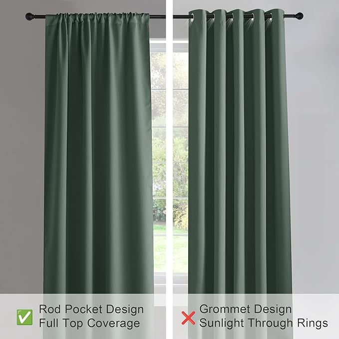 PONY DANCE Dark Green Blackout Curtains for Bedroom, Thermal Insulated Window Treatments Rod Pocket Energy Efficient Home Deco Drapes for Living Room, W 42 x L 72 inch, 2 Panels