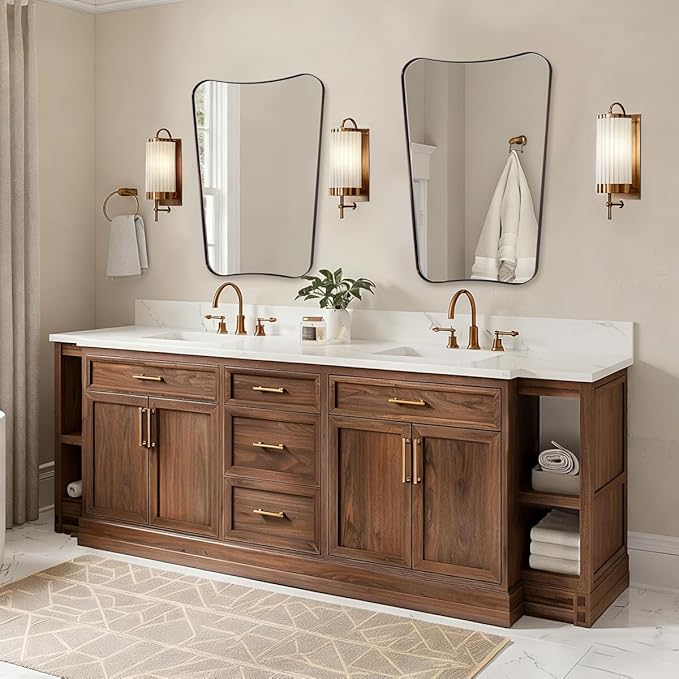 ANDY STAR Brushed Bronze Asymmetrical Mirror, 24"x32" Bathroom Mirror with Premium Stainless Steel Thin Frame, Antique Butterfly-Inspired Designer Mirror, Ideal for Bathroom, Powder Room, Entryway