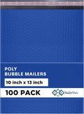 Royal Blue 10x13 Inch Poly Bubble Mailers |Self Seal Padded Envelopes for Thick books | Cushioned Bubble Mailer | Usable Size 9.5x13 Inch | Waterproof Lightweight Mailing Shipping Bags | 100 Pack Bulk