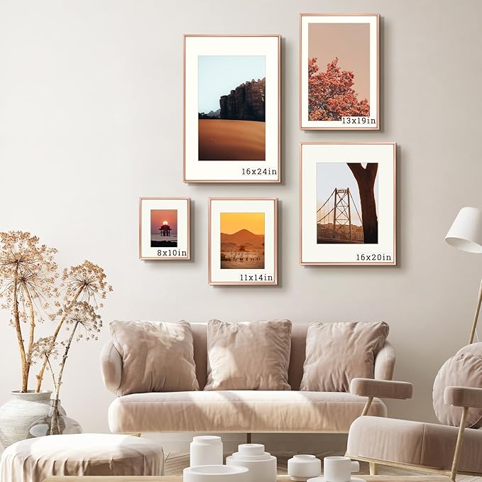 Frametory, 11x14 Metal Picture Frame with Mat for 8x10 Picture & Real Glass, Aluminum Photo Frame Collection (Rose Gold, 2 Pack)