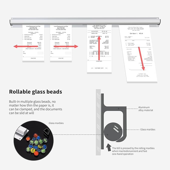 36 Inch Aluminum Ticket Holder Rail with 2 Receipt Stabbers for Restaurant, Kitchen, Bar
