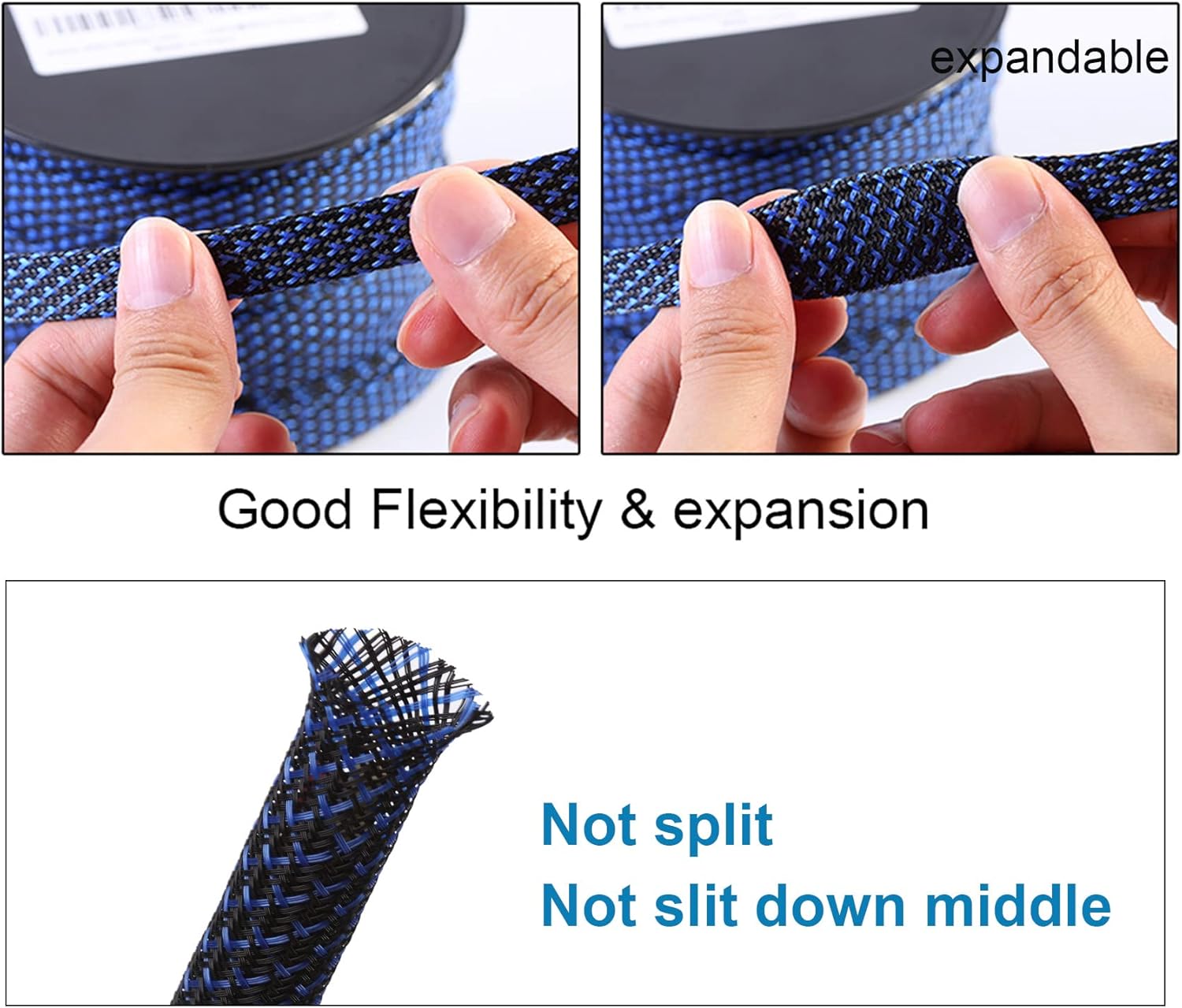 PET Expandable Braided Sleeving 100Ft-1 inch Wire Loom, Aibole Cable Sleeve Wrap,Black&Blue Blackblue