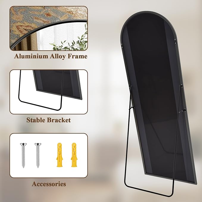 Arched Full Length Mirror 78"x35" - Floor Standing Body Mirror with Aluminum Frame,Leaning Hanging for Bedroom Cloakroom Living Room Black
