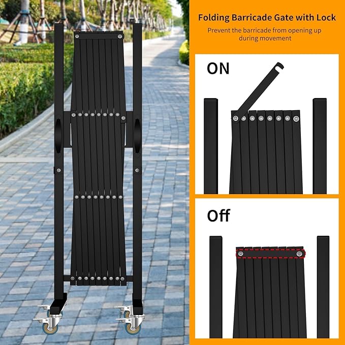 Expandable Barricade Gate,82" Metal Safety Barrier Gate with Casters,Accordion Garden Yard Outdoor Indoor Fence Folding Security Dog Gates Wall Mount,Black