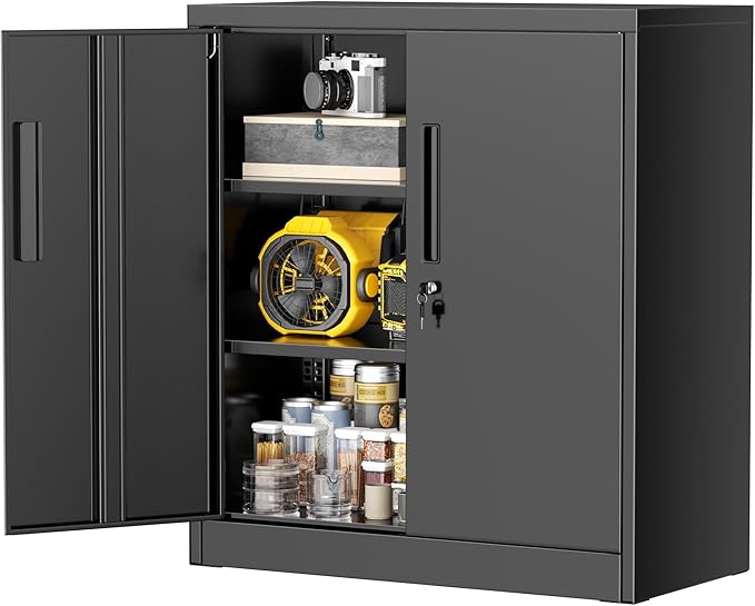 Greenvelly Metal Storage Cabinet with Doors and Shelves,Lockable Storage Cabinet for Office,36”Black Metal Utility Cabinet Garage Cabinets, Lockable File Cabinet for Home Office, Garage, Kitchen, Shop