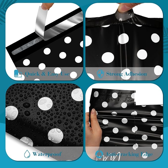 JinRuiKJ Poly Mailers with Handle 14.5x19 Inch 50 Pcs, Easy to Carry Packaging Bags for Small Business, Thank You Shipping Bags with Self Adhesive Strip, Tearproof and Waterproof - White Polka Dot