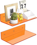 12 Inches Small Orange Wall Shelves Set of 2, Acrylic Floating Shelf for Bedroom, Living Room, Funko Pop Shelves, Smart Speaker, 2 Pack