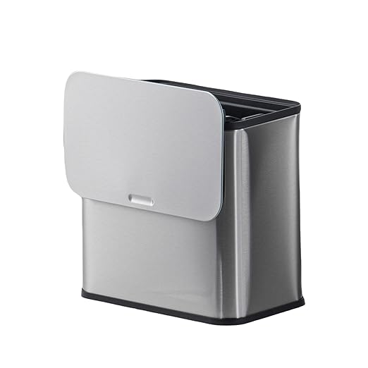 1.3 Gallon Hanging Trash Can with Lid, Stainless Steel Garbage Can with Inner Bucket and Charcoal Filter, Small Compact Trash Bin for Countertop or Under Sink