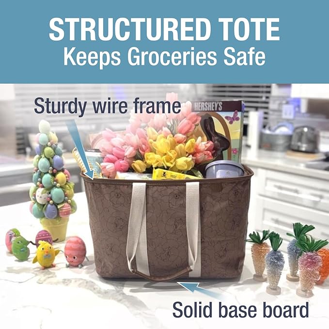 CleverMade Collapsible LUXE Tote - Peony 1 Pack 30L / 8 Gal - Reusable Utility Grocery Shopping Storage Bag Organizer with Handles Reinforced Bottom