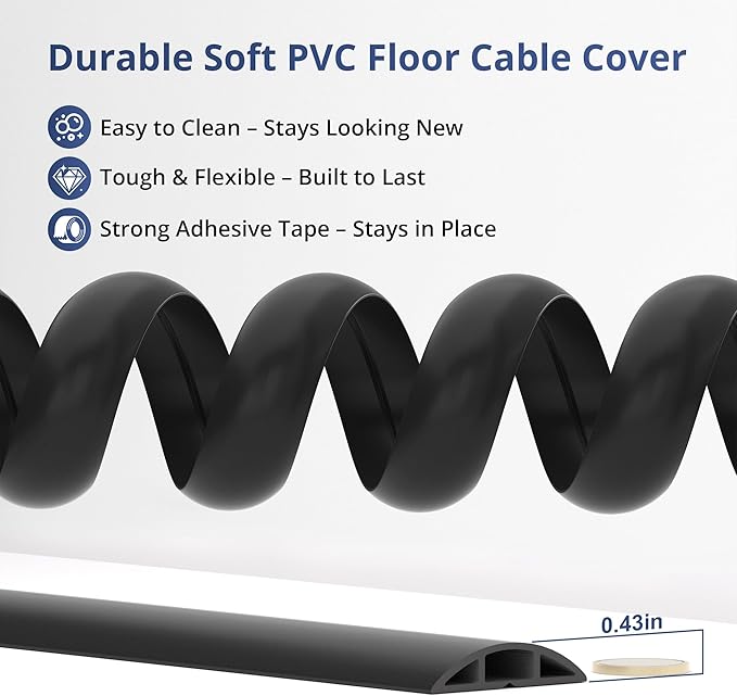 ZhiYo 10ft Cord Covers for Wires on Floor, Cord Hider Floor Hide Extension Cords, Soft PVC Cable Cover Cable Protector, Cable Cavity W0.62in, H0.31in, Gray Oak Wood