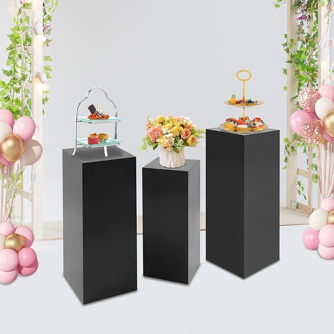 Eapmic Pedestal Stands for Party, Cake Pedestal Stand, Dessert Table Display Plinth Pillars, Sculpture Display Column Decoration Cube for Wedding Birthday (Black, Square-3Pcs(31.49"+25.59"+23.62"))
