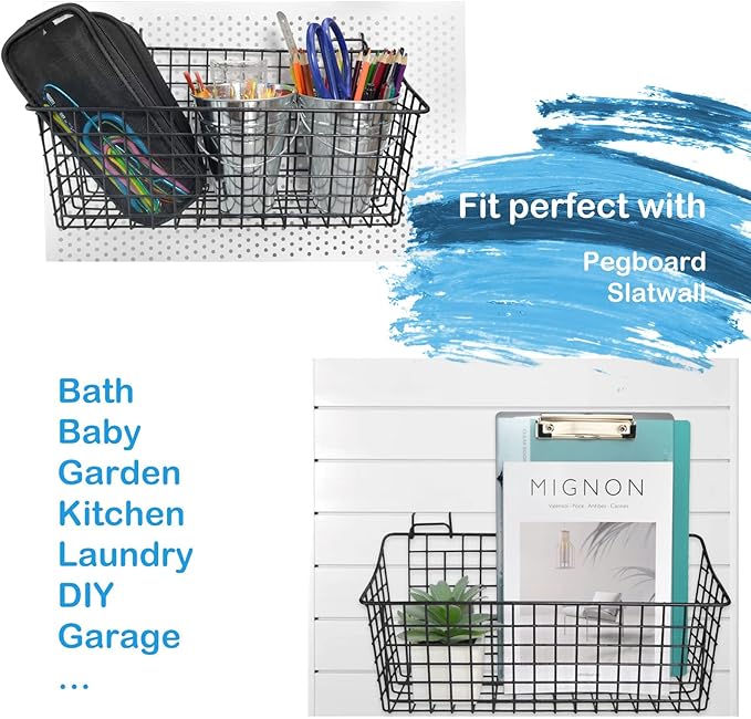 G.CORE 2 Pack Large Pegboard Baskets, Metal Shelves Hooks to 1/8" 1/4" Peg Boards, Peg Board Baskets Bins Set - Organize Tools Workbench Accessories Garage Storage Wall Mount Organizer Attachments
