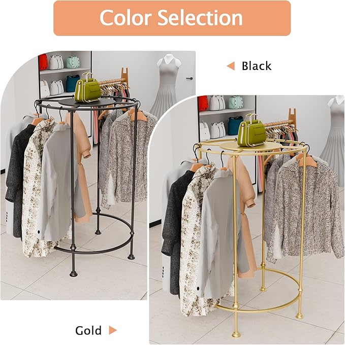 Round Garment Rack,Freestanding Clothes Hanging Rack,for Shopping Malls Retail Bedroom (Black)