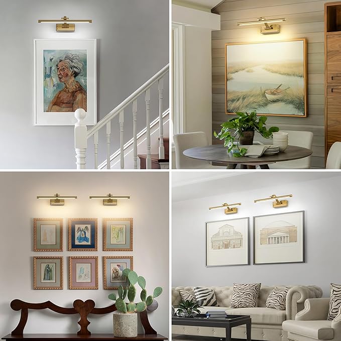 Wireless Picture Lights for Wall Removable Battery Charging, Battery Operated Art Light for Paintings, 3CCT Dimmable with Remote, Rotatable Gallery Light for Pictures Display