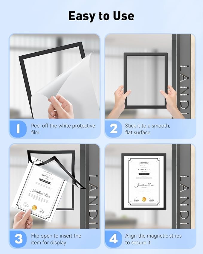 Uniclife 12 Pack Magnetic Sign Holder 8.5" x 11" Self-Adhesive Magnetic Picture Frame Wall Mounted Display Frame for Home Office Store Poster Document Holder for Wall Door Glass Window Refrigerator