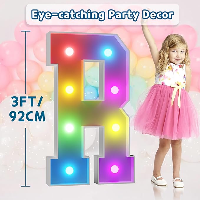 imprsv 3FT Colorful Marquee Letters R, 18 Colors Large Light up Letters Alphabet Sign with Remote, Big Marry Me Sign, Birthday Party Decorations Anniversary Wedding Decoration