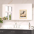 Keonjinn 42 x 20 Inch Brushed Nickel Bathroom Mirrors for Over Sink, Rounded Rectangle Silver Bathroom Vanity Mirror, Metal Framed Farmhouse Mirror for Wall, HD Tempered Glass(Horizontal/Vertical)