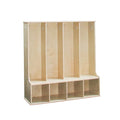 Factory Direct Partners 13139-NT Birch 4-Section Coat Locker with Bench, Storage Cubbies and Coat Hooks - Natural