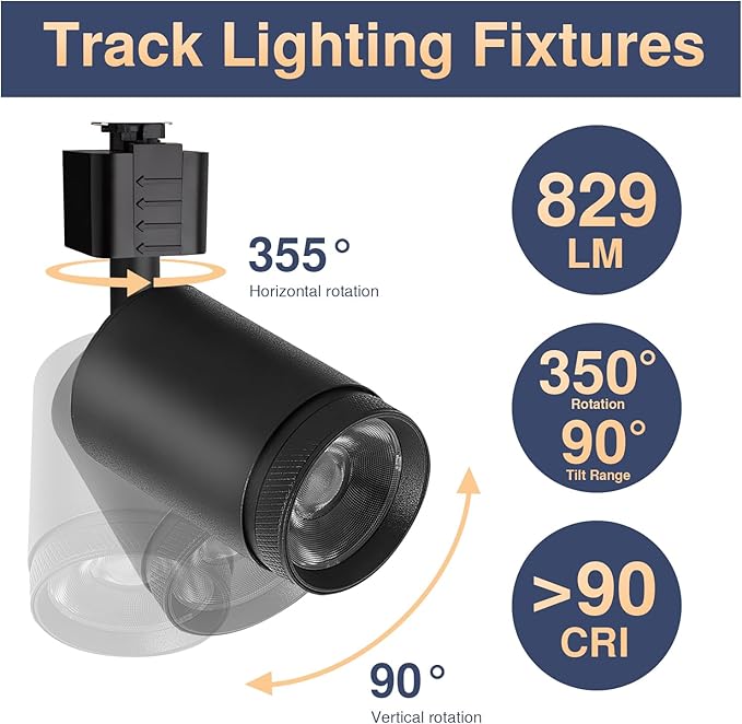 10W LED Black Track Lighting Heads,J Type Track Lighting Rail Ceiling Spotlight for Accent Task Wall Art Exhibition Lighting, and Wall Art Display Illumination 3000K-5700K, CRI90+ (6-Pack