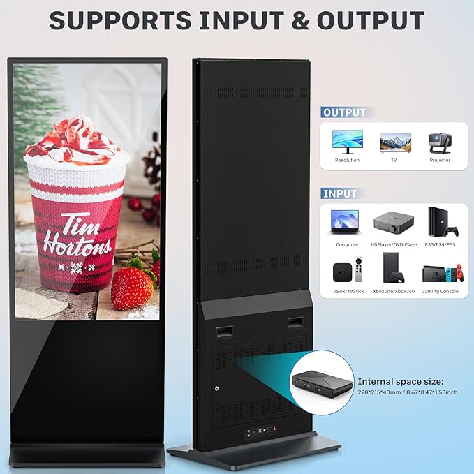 HLEC 43'' Indoor Floor-Standing Digital Signage Interactive Display, 4K Touchscreen Advertising Display LCD Kiosk, Commercial Android Smart System, CMS Software, HDMI/USB Input＆Out/WiFi(4+64G)