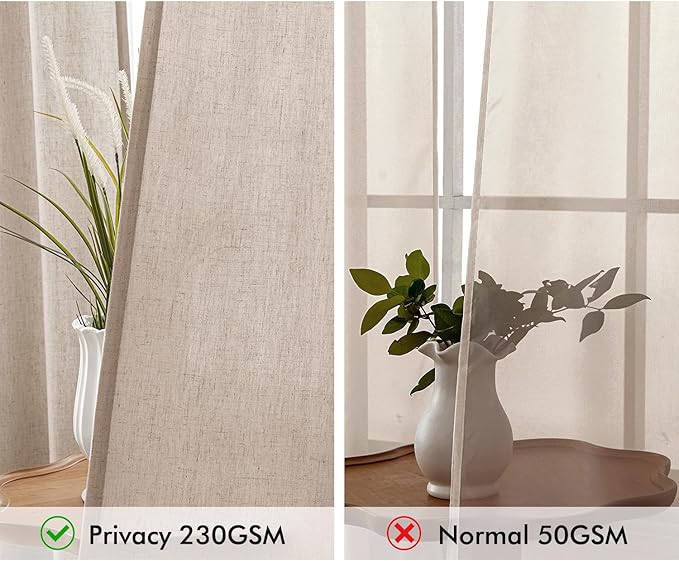 MIULEE Non-See-Through Privacy Linen Curtains 2 Panels, Light Filtering Window Curtains Farn House Textured Back Tab Semi Sheer Drapes for Bedroom Living Room, 52 x 84 Inches Long, Burlywood