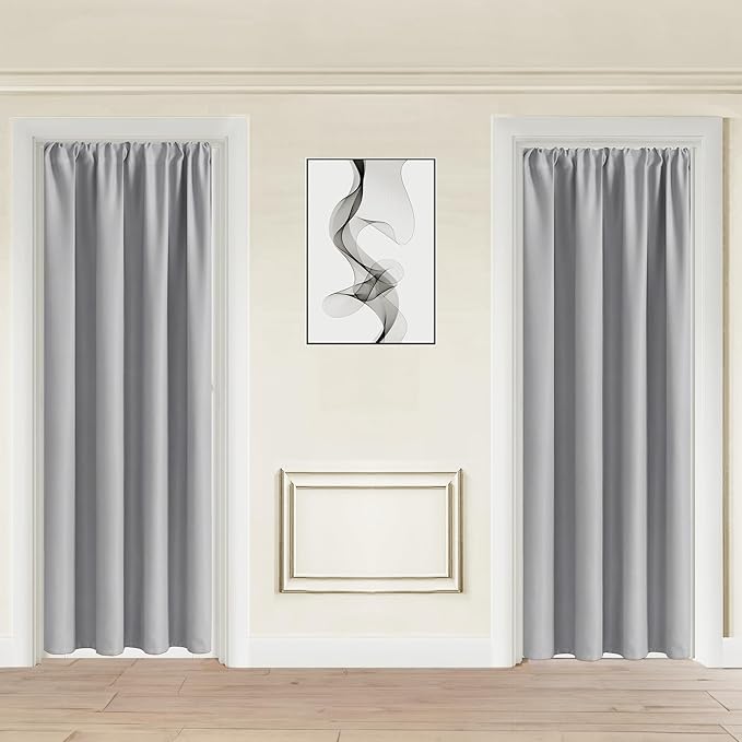 JIUZHEN 80 Inch Length Door Curtains for Doorway Privacy Insulated Blackout Curtains with Tiebacks Rod Pocket Room Divider Curtain Cover for Bedroom Closet Door, Set of 2, 42 x 80 Inch, Silver Grey
